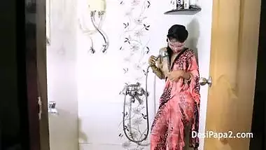 Young Mumbai College Teen In Bathroom Teasing Striptease Playing With Her Natural Juicy Tits
