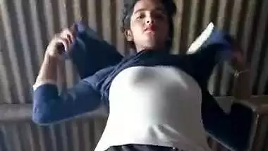 Village teen girl lifts her Top Boobs show