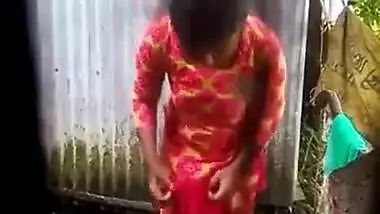 Next door young girl outdoor shower filmed