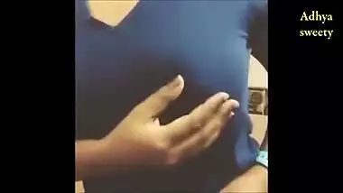 Sexy Tamil wife groping boobs on video chat