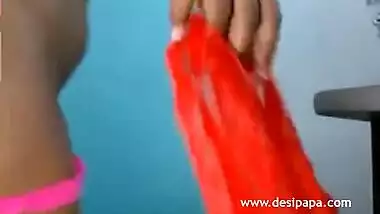 Sexy Indian Wife In Lingerie Taking Pink Panty Off