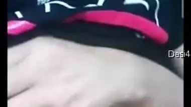 Indian beauty can't resist touching tits during a video call